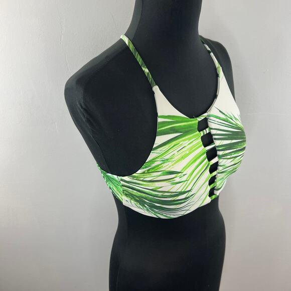 TiniBikini White Green SwimSuit Set Nylon Stretch Tropical Print Size Medium M - Picture 3 of 8
